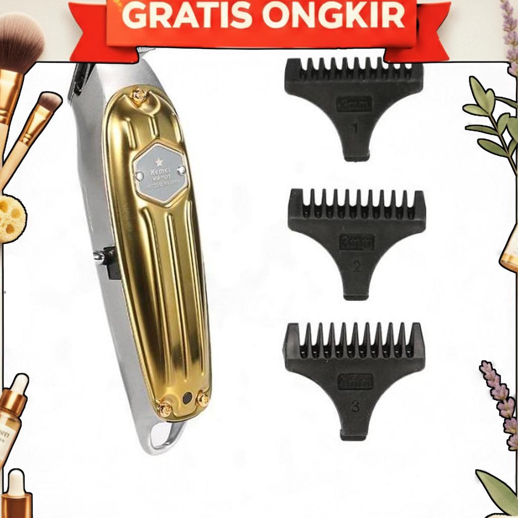 Alat Cukur Rambut Kemei Km-1973 Gold Mesin Potong Rambut Cas Clipper