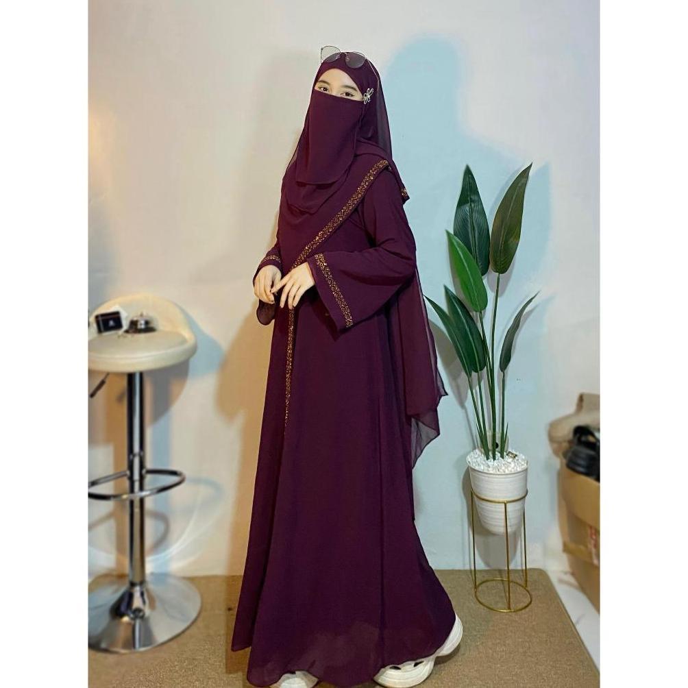 Parayou x Majidah Abaya Dubai Dewasa arabian Set Hijab Pashmina Dan Cadar Syari