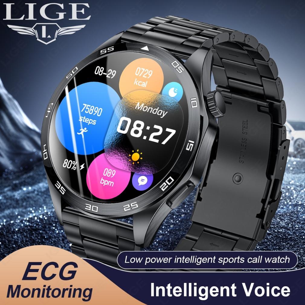 HOT LIGE Smart Watch Pria Layar AMOLED Panggilan Bluetooth Tahan Air Olahraga Luar Ruangan SmartWatc