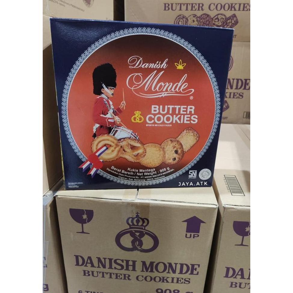 BISKUIT KALENG MONDE BUTTER COOKIES 908 GR BLUE SHELL BESAR PAS