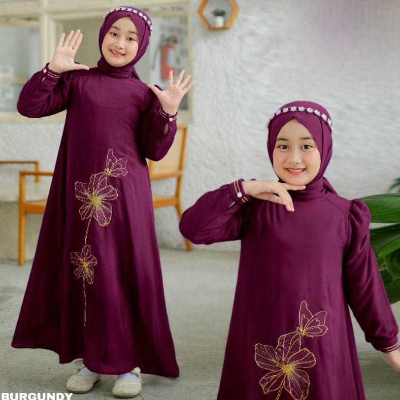 Terbaru Gamis Anak Motif Bunga Bordir Terbaru 2025 Usia 6-14 Tahun Bahan Cruty Babydoll Baju Lebaran
