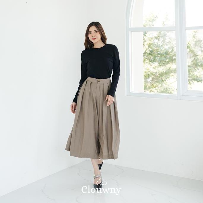 Wmn- Clouwny Jenna Cullotes Pant Rok Celana Kulot Wanita High Waist Premium Linen Kantong Karet  Pan