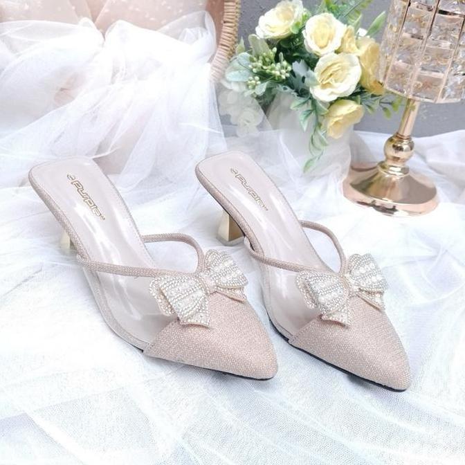 Ptursa_Sejati - Purple Shoes - Lizzy Sandal Slop Wanita Pesta High Heels Hak Lancip 7 Cm Silver Sale