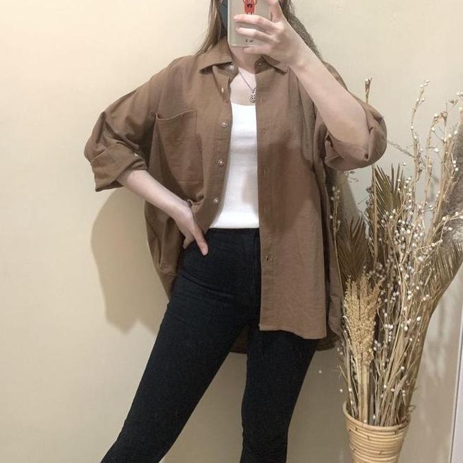 Iyakirim- Olivia Shirt/Baju Wanita/ Kemeja Linen Wanita / Kemeja Cwek Kekinian Baju Fit