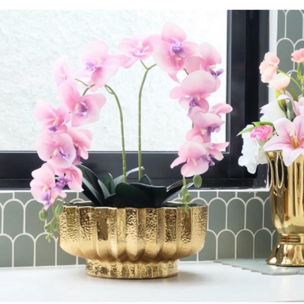 Vas Bunga Keramik Dekorasi Emas Gold / Silver / Putih - Chicago (vas anggrek JUMBO)