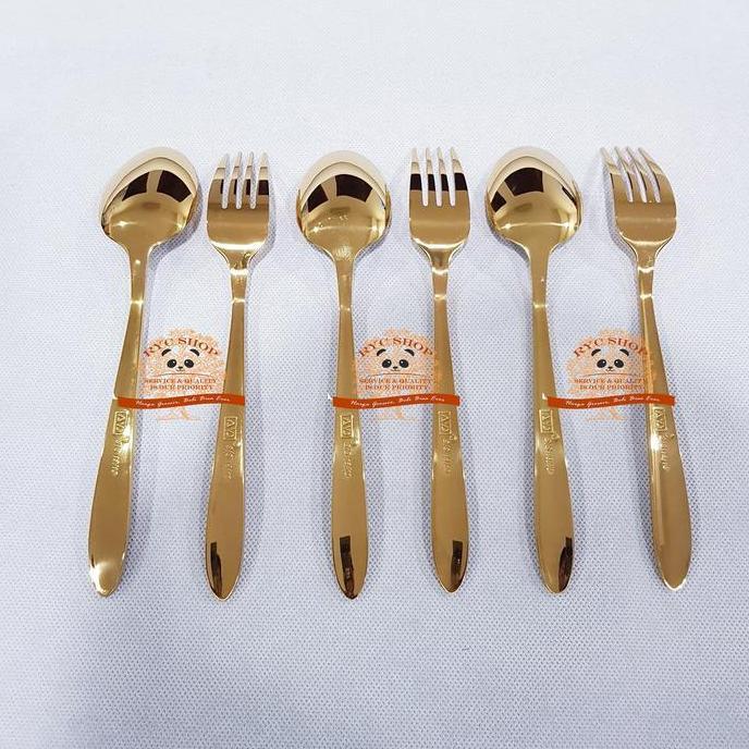 Gasyuk- Sendok Makan Emas & Garpu Makan Emas 18-10 Stainless Steel Japan