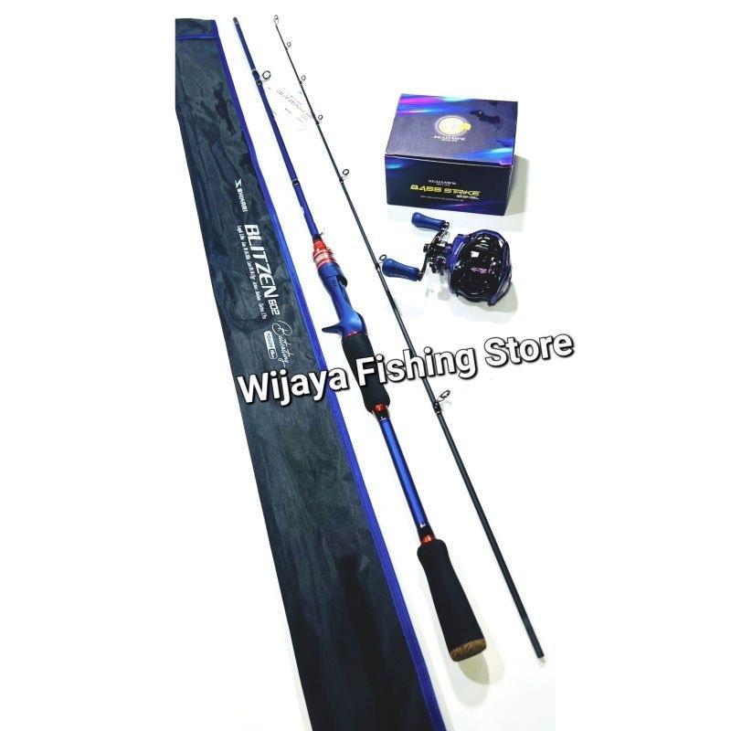 Set Joran Pancing Bc Casting Biru Shikari Blitzen 180 Dan Reel Seahawk Bass Strike