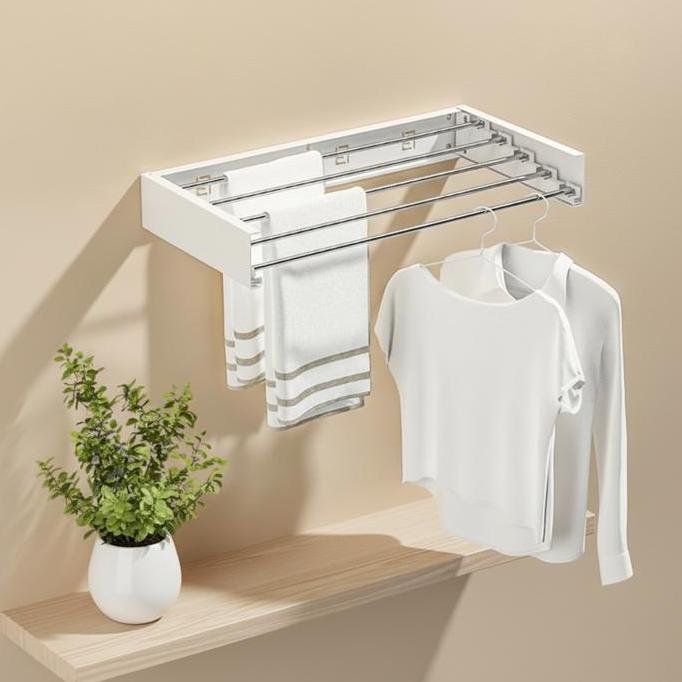 DHL Jemuran Lipat Hitam Putih 80cm 100cm Jemuran Handuk Pakaian Sepatu Jemuran Tempel Dinding Hemat 