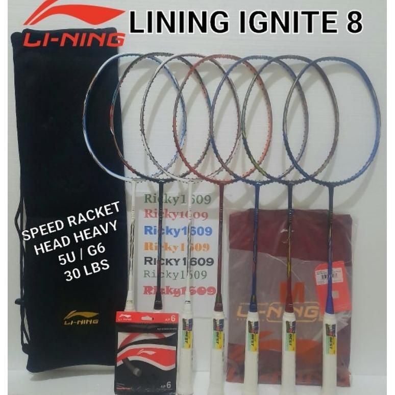RAKET BADMINTON LINING IGNITE 8 - SPEED RACKET - HEAD HEAVY - 77 gram - 30 Lbs - ORIGINAL LI-NING