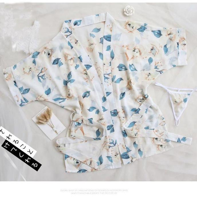 BL58 >> kimono Wanita Baju tidur Bahan sifon Motif bunga A187 Satin