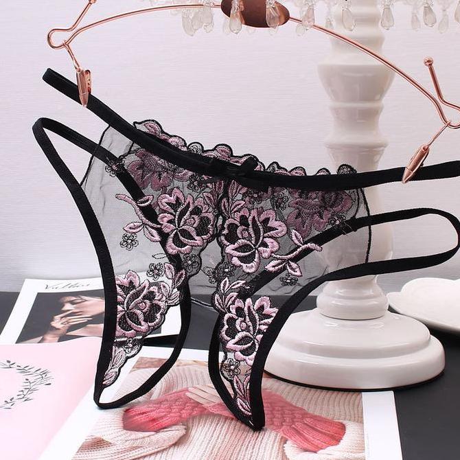 AI204 - Celana Dalam Wanita Renda Open G String Sexy Bunga cd C085
