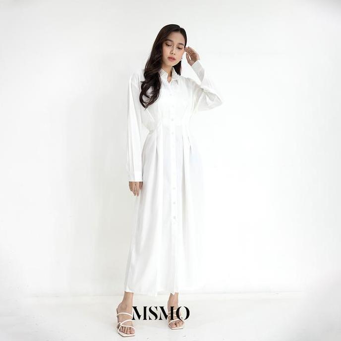 MSMO Isabelle Long Sleeve Maxi Dress White / Maxi Dress Polos Wanita / Long Sleeve Dress Wanita Puti