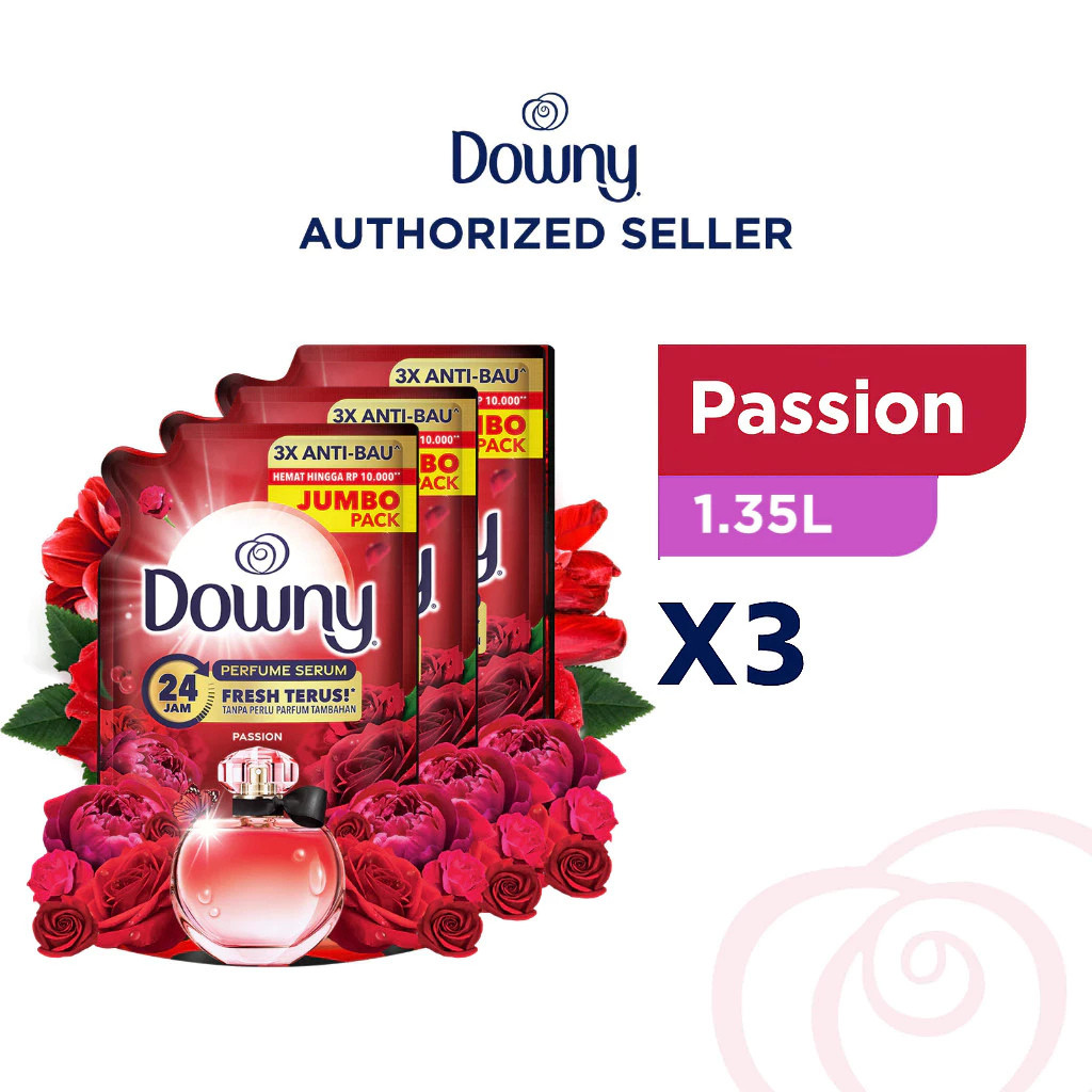 Downy Premium Parfum Passion Pewangi Pelembut Pakaian Refill 1.35L - Isi 3