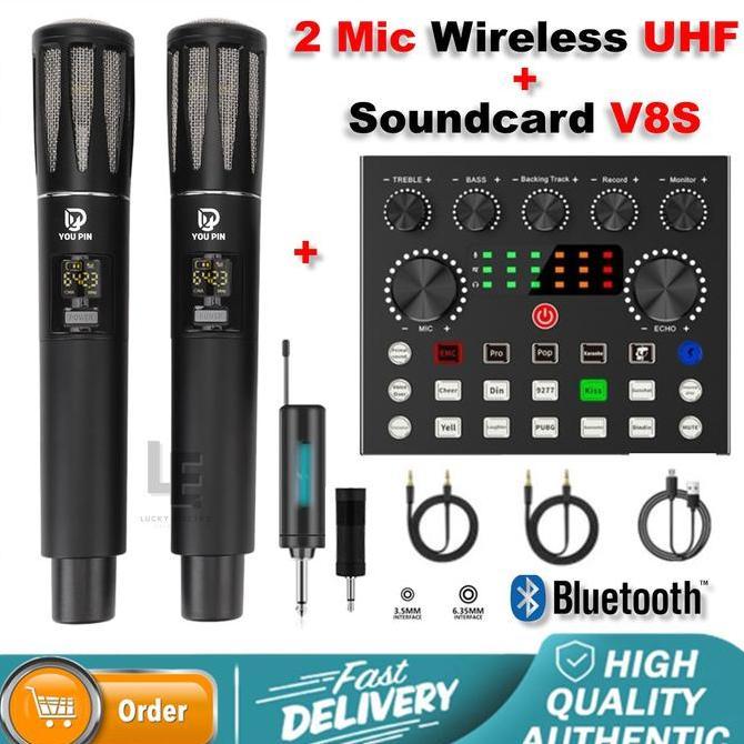 Sandalan - kseller Soundcard Sound Card V8 Live Mixer Audio Broadcast Recording 2 Mic wireless