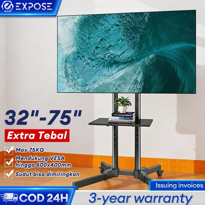 Bergerak Bracket TV Standing Roda 32-75 Inci Dapat Disesuaikan Braket TV