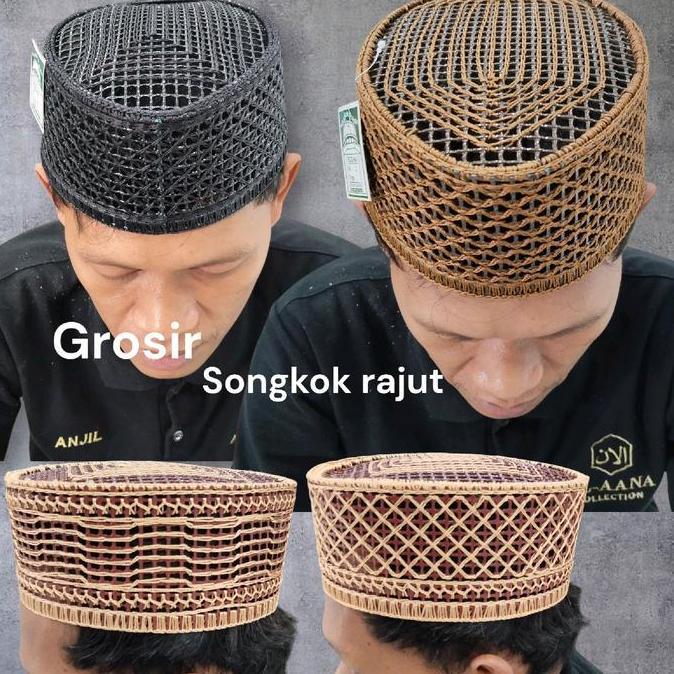 Grosir Songkok Rajut Tinggi 9 cm ISI 10 PCS Kopiah Peci Muslim Nyaman Dipakai Tidak Panas Di Kepala 