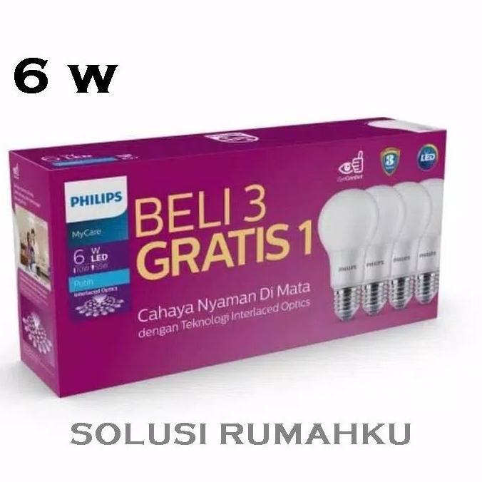 TERMURAH - PAKET 4 PCS LAMPU PHILIPS LED BULB 6W PUTIH 6 W WATT PHILLIP PHILLIPS