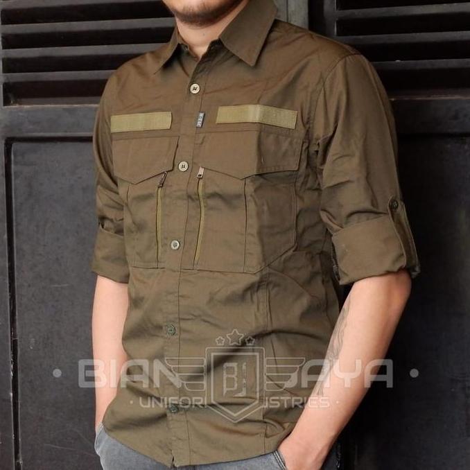 Kemeja taktikal pria baju lapangan lengan Panjang Baju Casual ripstop Katun Pendek Formal