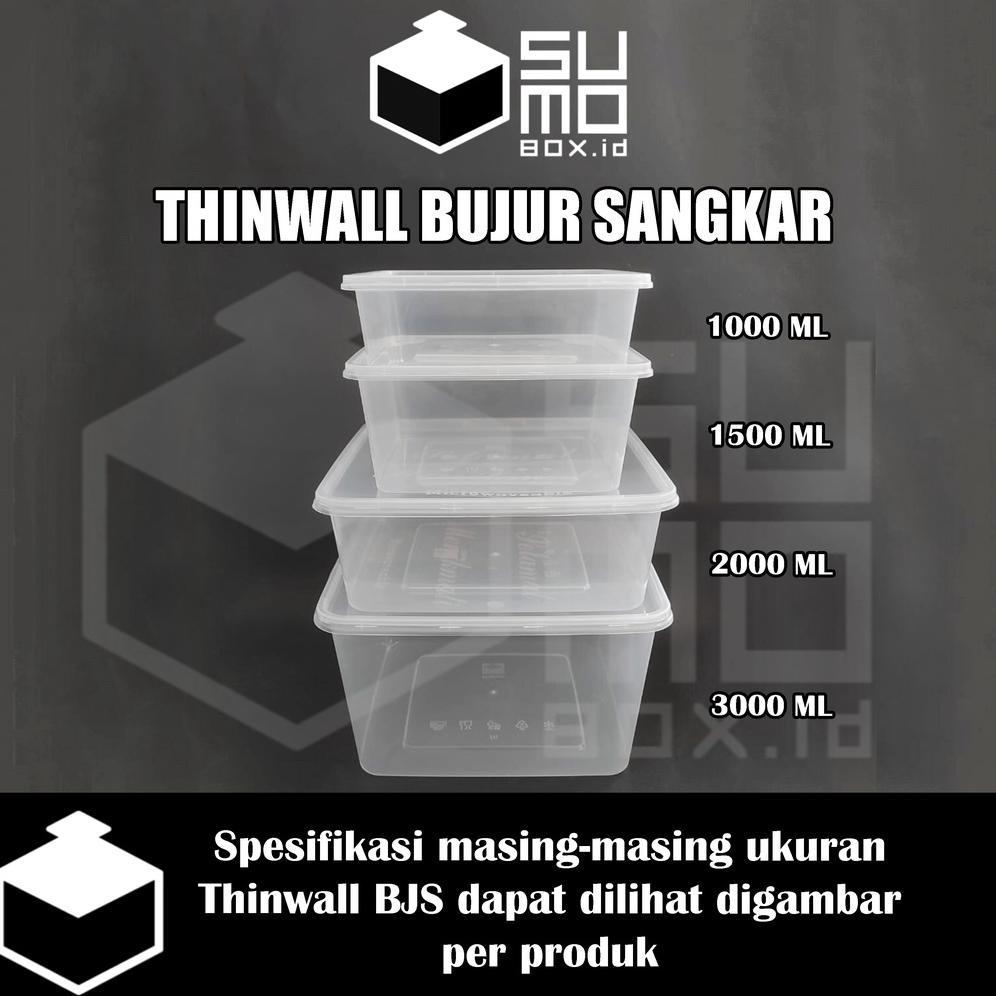 BEST DEALS THINWALL BUJUR SANGKAR 1500ML + TUTUP / KOTAK MAKAN PLASTIK 1500 ML FREE PACKING [ECERAN]