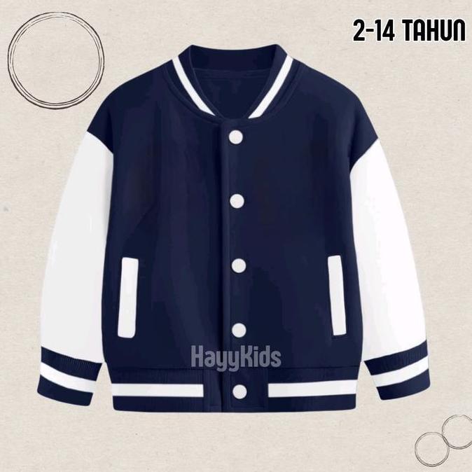 Jaket Baseball Polos Anak Laki laki Perempuan Usia 2-14 Tahun Jaket Sweater Varsity Anak Polos