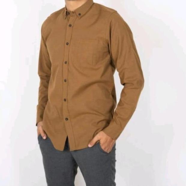 PROMO KEMEJA POLOS PRIA WARNA COKLAT TUA M L XL baju tactical trendy teracota kemeja burgundy