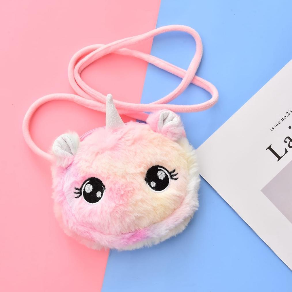 Grade Ori Puffyco Tas Selempang Anak Perempuan Bulu Unicorn Colourful Lucu