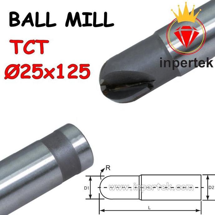 LOPHEZONE Ballnose 25x125 TCT Ballnose Carbide 25mm Endmill 25 Milling Cutter