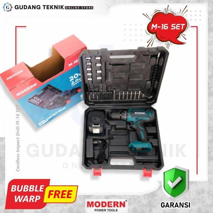 PANGRANGO Mesin Bor Baterai Modern M-16SET 20 V / Bor Beton Tembok Cordless Impact Drill 20V Modern 