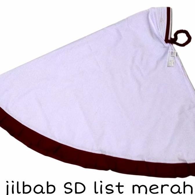 Jilbab sekolah SD putih merah bahan adem (katun)