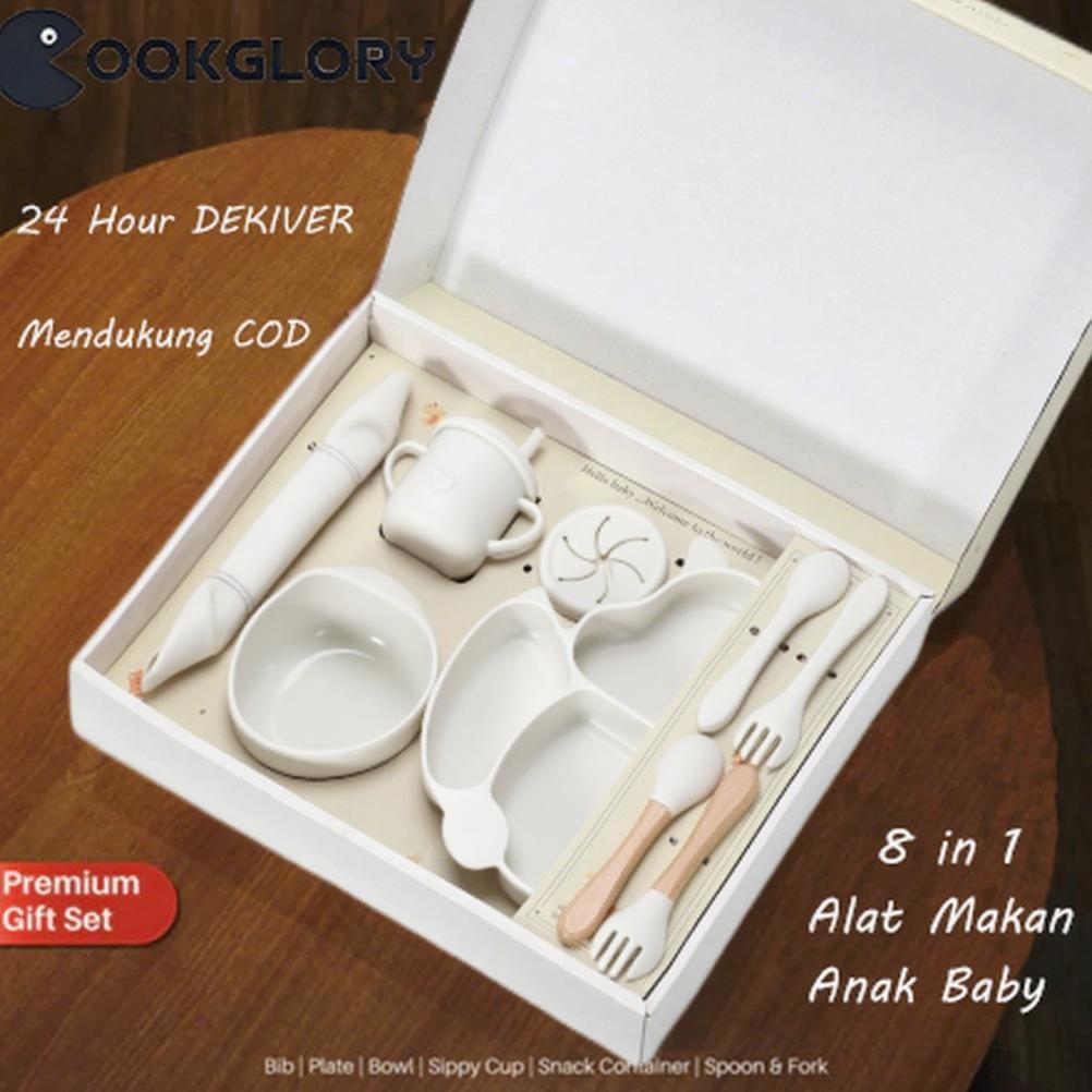 COOKGLORY Set Piring Makan Bayi Silikon - Piring Silikon Bebas BPA & Set Makan Penting