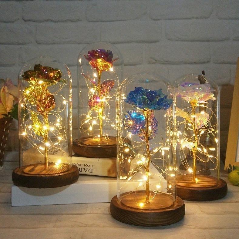 m-4 SENBAO Lampu LED Bunga bercahaya Mawar Bunga Plastik Beauty And The Beast Rose Valentine Hadiah 