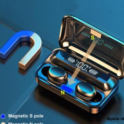 Headset Bluetooth Led 2200Mah Powerbank Tws F-9 V5.1 Wireless Earphone