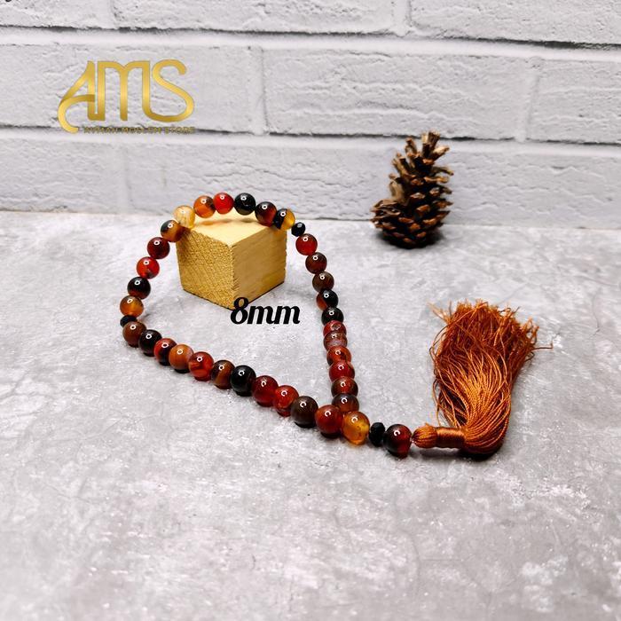 (Terbaru) Tasbih 33 Batu Akik Sulaiman Madu Original Premium Ukuran 8Mm Bestseller