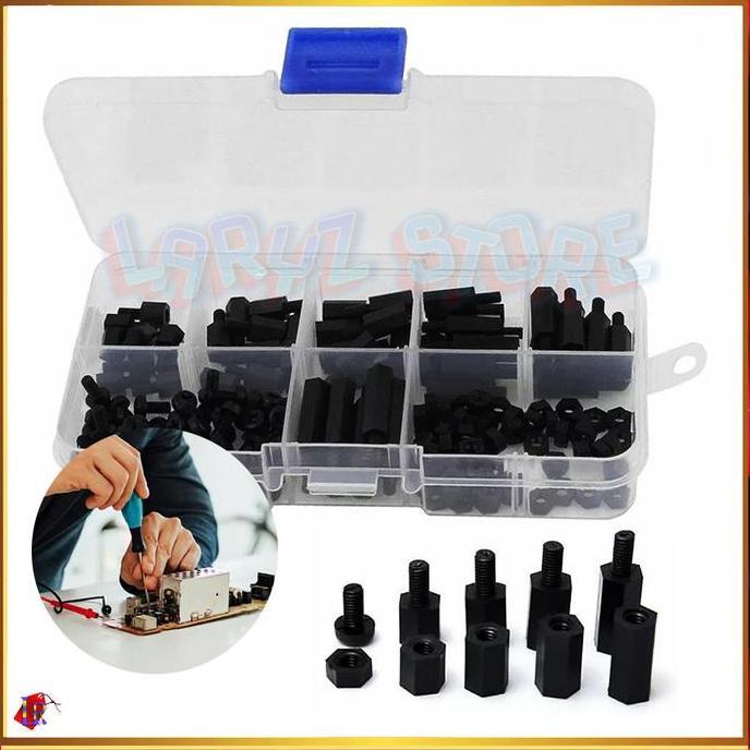 Spacer Tiang Kaki Baut Mur Nut PCB M3 12 14 16 18 21 26 mm Sekrup Plastik Nylon Stand Off Screw 180 