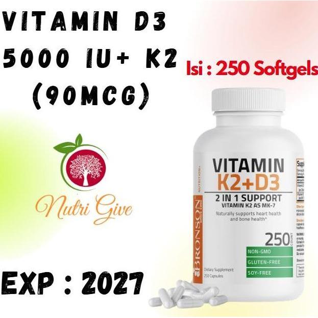 Bronson K2 D3 Vitamin K2 MK-7 Vitamin D3 5000 IU 250 Capsules