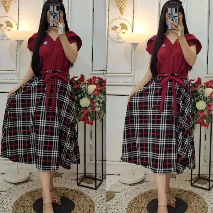 Tunik Dress Motif kotak-kotak lengan pendek