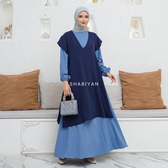 Shabiyan-431 Gamis Wanita Set Dress Cardigan Panjang Muslimah