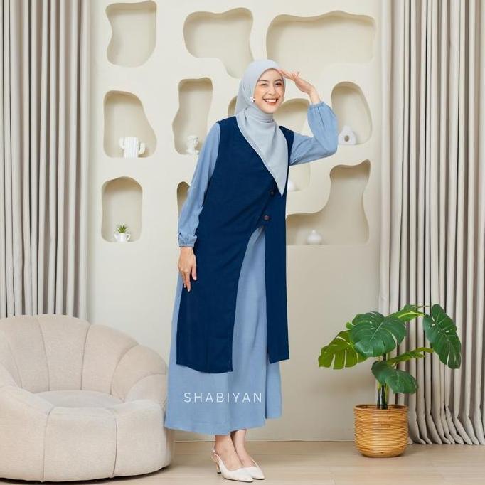 Shabiyan-603 Gamis Wanita Set Outer Rompi Panjang Lepas Pasang