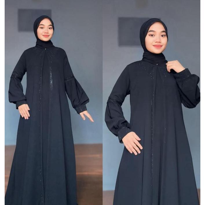 Gamis Abaya Arab Mecca Model Krah Jetblack Wolfis Lengan Balon Terbaru