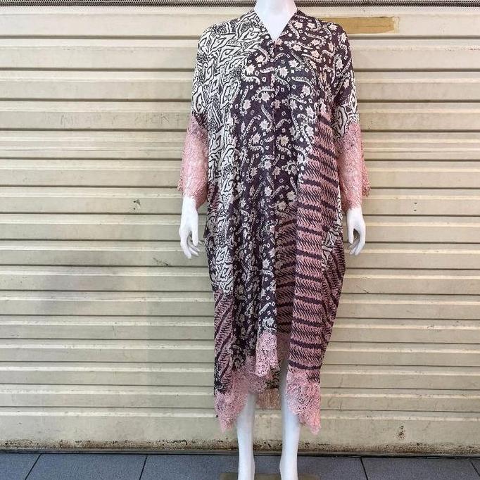 Kaftan Batik Viscose Lace Resleting Depan/Drees Batik Viscose Renda Bunsui