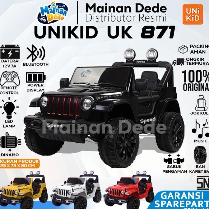 Zz99- Mainan Mobil Aki Anak Jeep Rubicon Unikid Uk 871 Ban Karet Jok Kulit