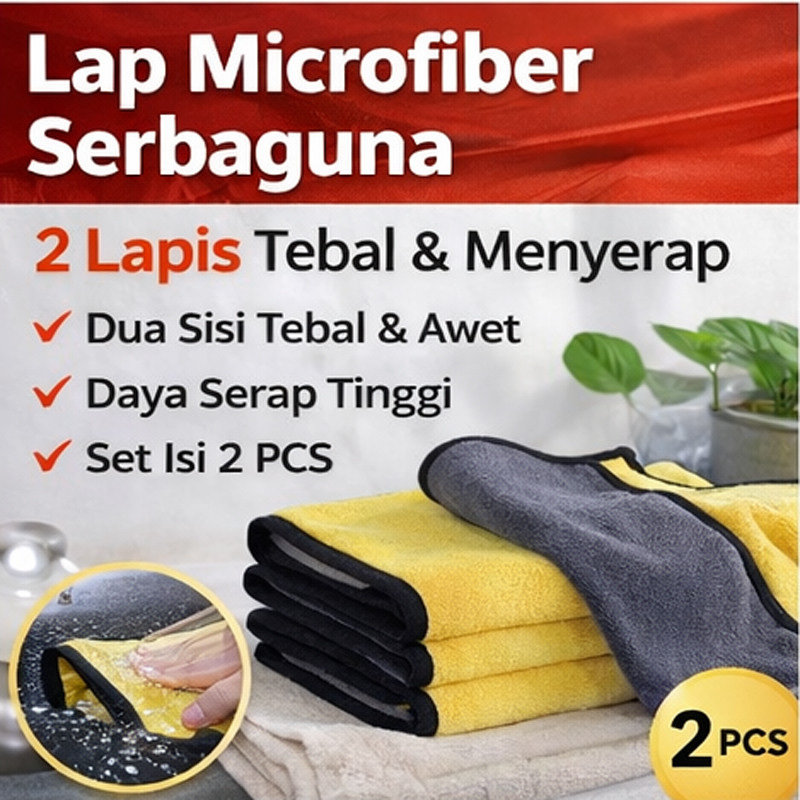2 pcs Kain Lap Mobil Microfiber lembut tebal | Kain Lap Mobil Motor | Kain Lap Mobil Microfiber Prem