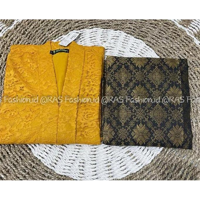 Setelan Kebaya Tunik Long Floy Brokat Kombinasi Rok Songket Lilit Sampai Ukuran Jumbo LD 130 RF