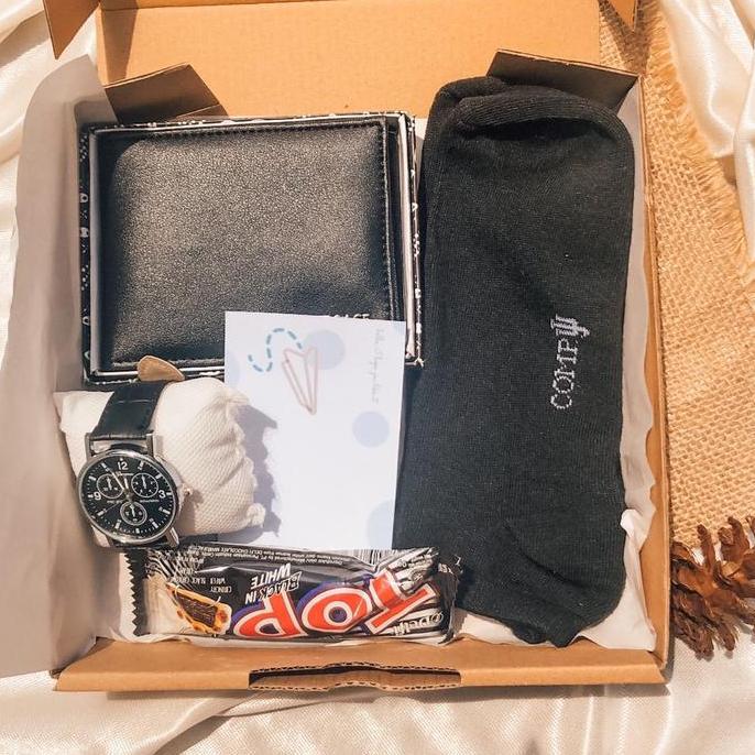 Bubu Giftbox / Isi Dompet, Jam Tangan, Dan Kaos Kaki / Giftbox Untuk Cowok / Kado Untuk Cowok Best S