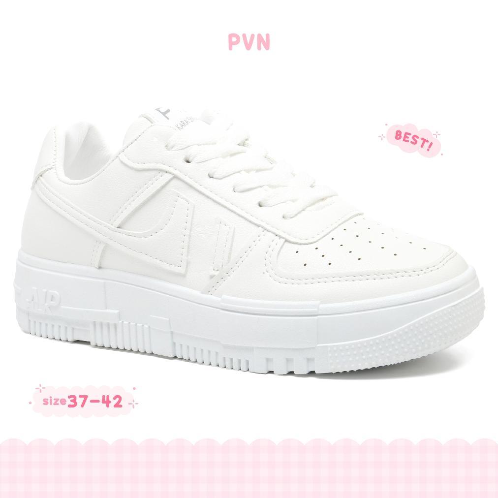 vf-52 PVN Kara Sepatu Sneakers Wanita Kets Putih HItam Sport Shoes White Black 354 Original