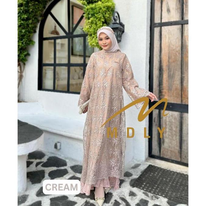 Murah Baju gamis wanita muslim Kaluna Dress by Mdly Floral Mewah Motif Zipper Non COD