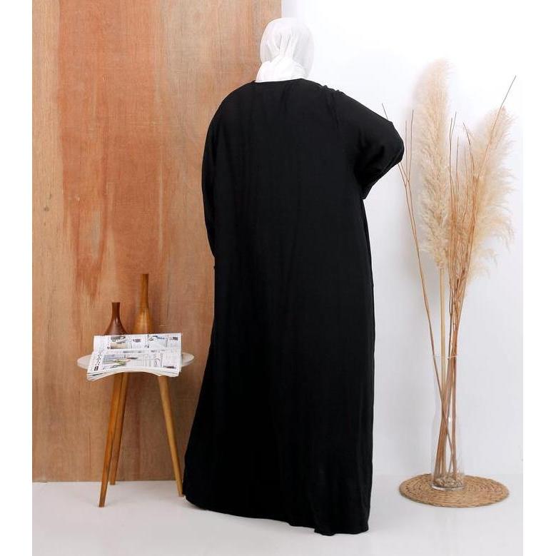 Murah Gamis Jumbo Wanita Warna Hitam Ld 130 Dan Ld 140 Cm Model Polos Kekinian Kancing Muslim Non CO