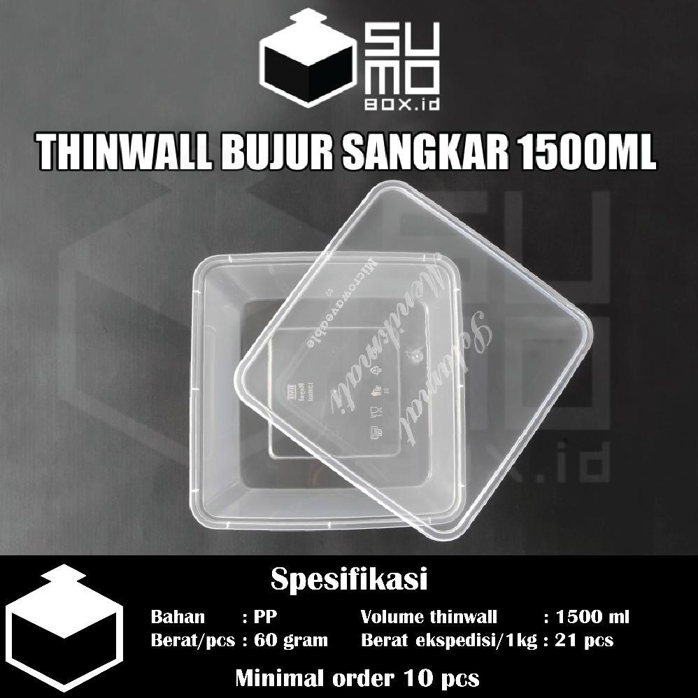 Best Deals Thinwall Bujur Sangkar 1500Ml + Tutup / Kotak Makan Plastik 1500 Ml Free Packing [Eceran]