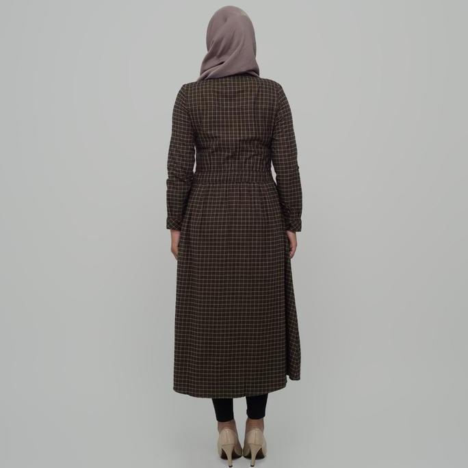 Murah Benhill Gamis Wanita  Flannel Lengan Panjang  Kotak Coklat 1216-11530 Kancing Muslim Nyaman Se