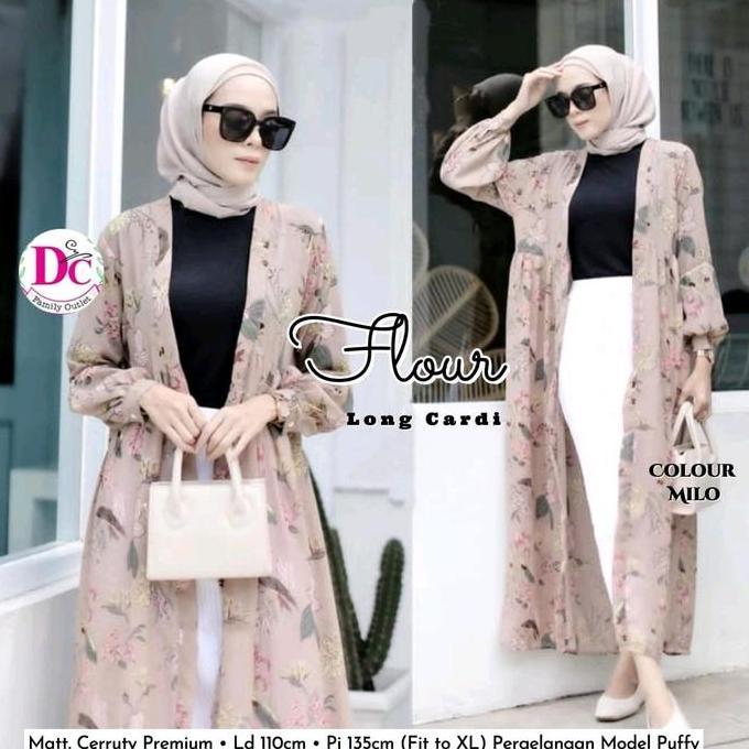 Flour Long Cardy Outer Ceruty Premium Motif Bunga Cardigan